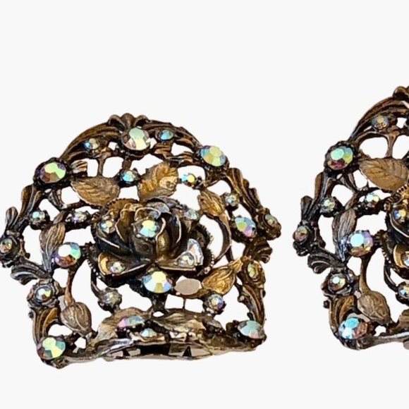 Vintage MUSI Rhinestone Shoe Clip Cabochon Aurora Borealis Runway Rare Large - Picture 3 of 13